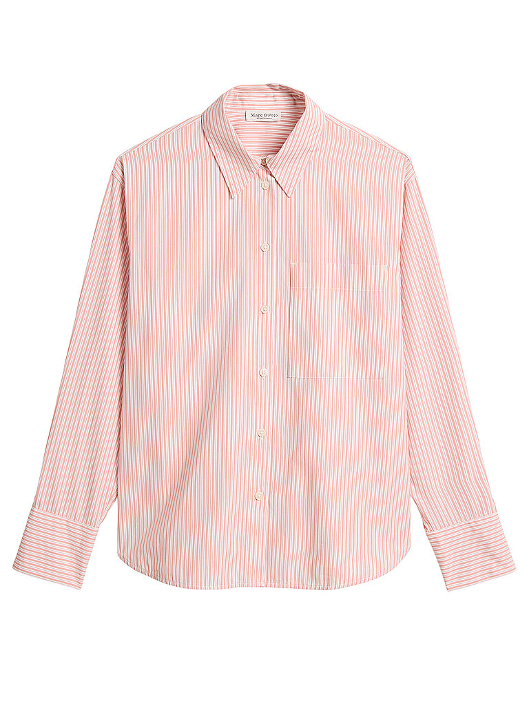 Langarmbluse MARC O'POLO "aus Premium-Baumwoll-Popeline", Damen, Gr. 40, medium pink, Obermaterial: 100% Baumwolle, gestreift, oversize normal, Manschette, Blusen